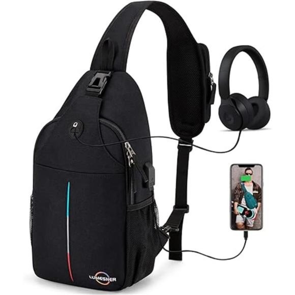Lumesner Sling Bag Crossbody Backpack with USB Charging Port,Hiking Daypack Shou - Picture 1 of 8